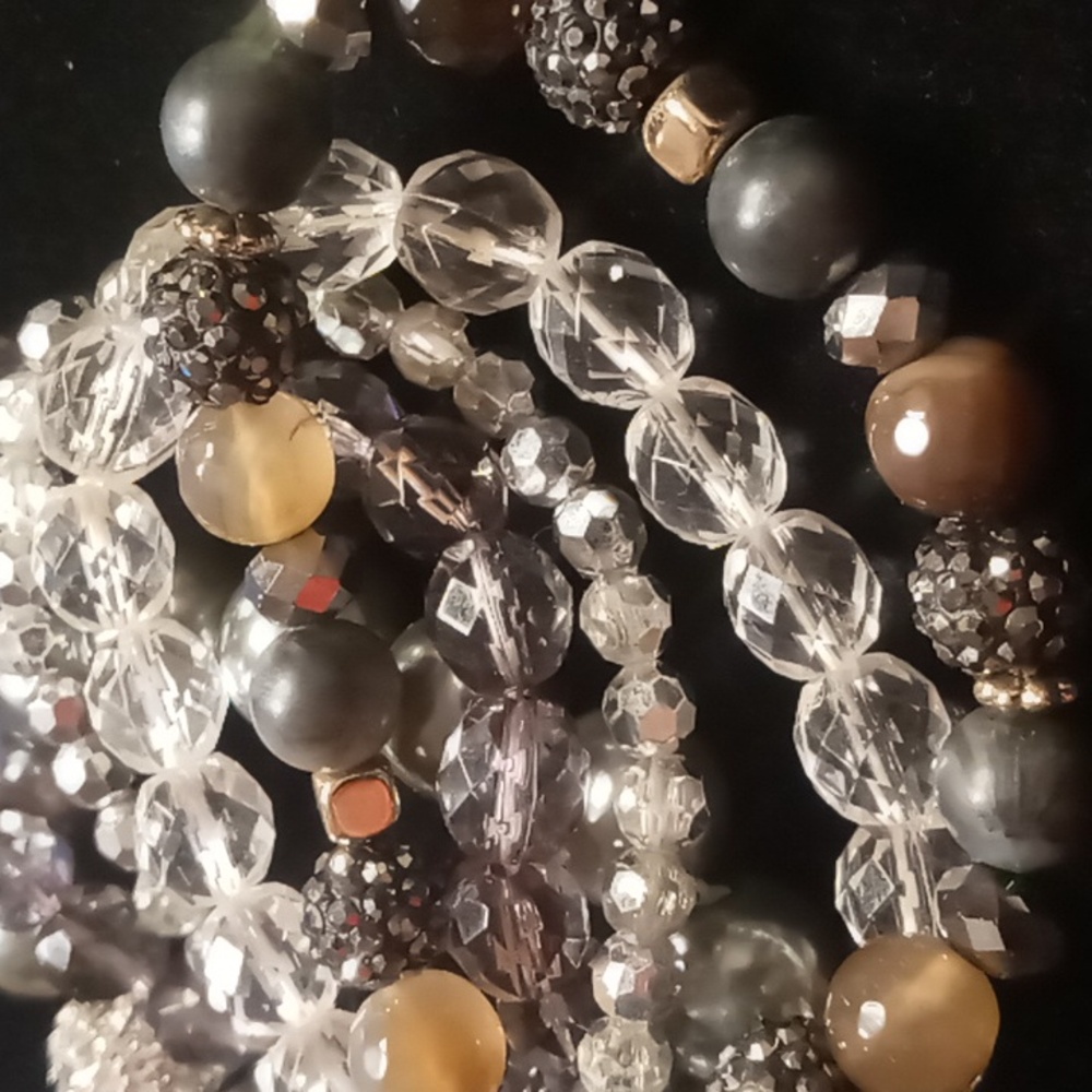 Multi media expandable bracelet crystal,glass, stone, lucite, metal beaded